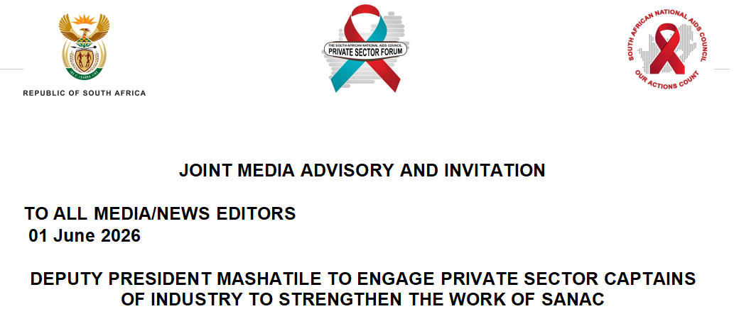DEPUTY PRESIDENT MASHATILE TO ENGAGE PRIVATE SECTOR CAPTAINS OF INDUSTRY TO STRENGTHEN THE WORK OF SANAC